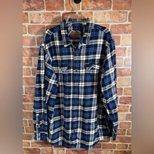 Navy and White plaid tall Men's flannel button down by Orvis